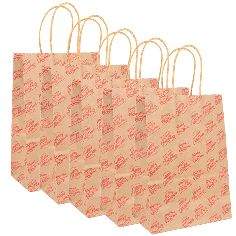 5pcs Christmas Kraft Paper Gift Bags with Handle – 120gsm Thick Paper Holiday Tote Bag for Candy, Cookies & Gifts, Durable Xmas Packaging for Parties, Weddings, Trees, New Year Decorations & Storage - 图片 7