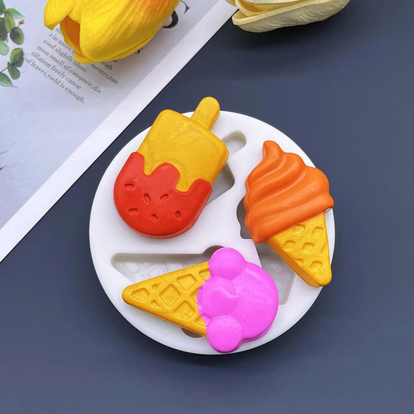 Ice Cream Shape Silicone Mold Fondant Cake Decorating Mould Chocolate Candy Cupcake Tray Sugarcraft Baking Tools Pastry Dessert Resin Soap Wax Melt Clay Craft DIY Handmade Accessories Kitchen Supplies 2