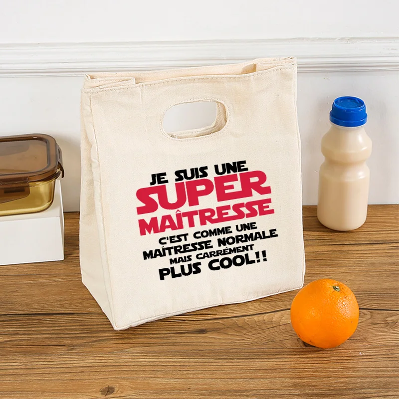 French Print Insulated Ice Cream Lunch Tote – Portable Canvas Bento Cooler Bag, Thermal Food Storage Handbag for School, Office, Teachers, Picnic, Travel, and Daily Meal Carrying - 图片 9