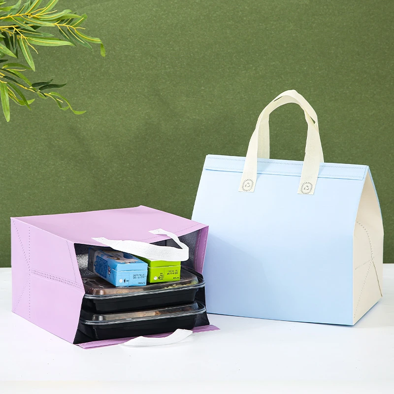 10pcs Non-Woven Insulated Tote Bags Reusable Fabric Pouches for Food, Cake, Drinks, Grocery Delivery, Hot and Cold Storage, Portable Lunch Carrier, Picnic, Baking, and Eco-Friendly Packaging - 图片 3