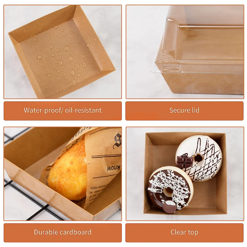 5/10PCS Kraft Paper Cake Dessert Boxes with Clear Window, Bakery Packaging for Donuts, Cookies, Sandwiches, Pastries, Food Containers for Wedding, Birthday, Baby Shower, Christmas, Holiday Parties and Home Decoration