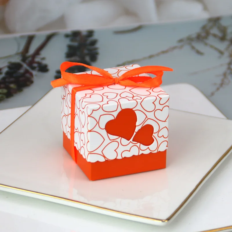 50Pcs Double Love Heart Candy Gift Boxes with Ribbon Wedding Favor Boxes Party Packaging Bags for Chocolate Cookies Small Gifts Birthday Baby Shower Anniversary Engagement Decoration Supplies - 图片 5