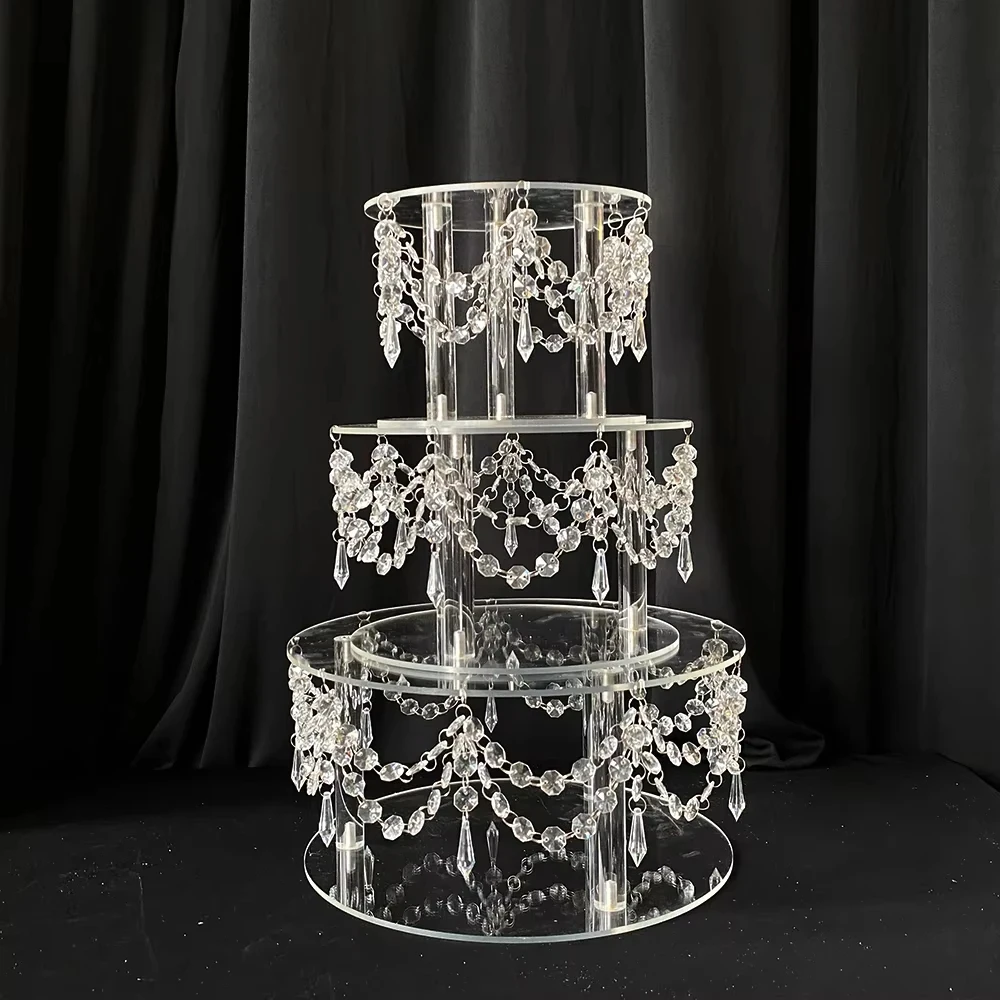3 Pieces Luxury Transparent Dessert Cake Stand Set Tall Cake Tray Wedding Birthday Party Decoration Elegant Dessert Table Display for Wedding Events and Special Occasions - 图片 7