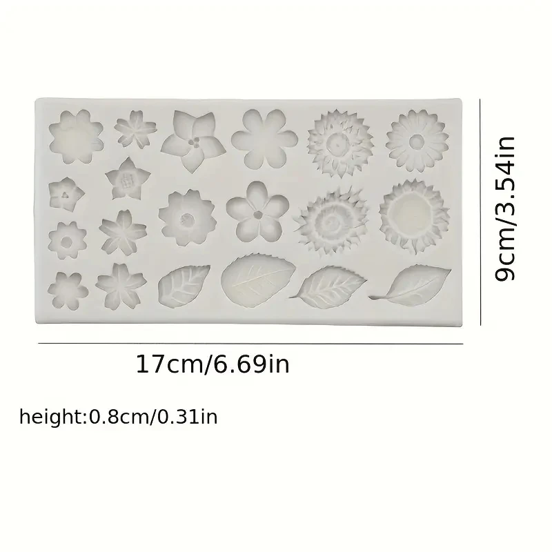 1pc Fondant Chocolate Silicone Mold with Rose, Leaf, Sunflower, and Small Daisy Flower Shapes, Non-Stick Flexible Baking Mould for DIY Candy, Cupcake, Jelly, Resin, Cake Decorating, and Sugarcraft Tools 1pc Fondant Chocolate Silicone Mold with Rose, Leaf, Sunflower, and Small Daisy Flower Shapes, Non-Stick Flexible Baking Mould for DIY Candy, Cupcake, Jelly, Resin, Cake Decorating, and Sugarcraft Tools