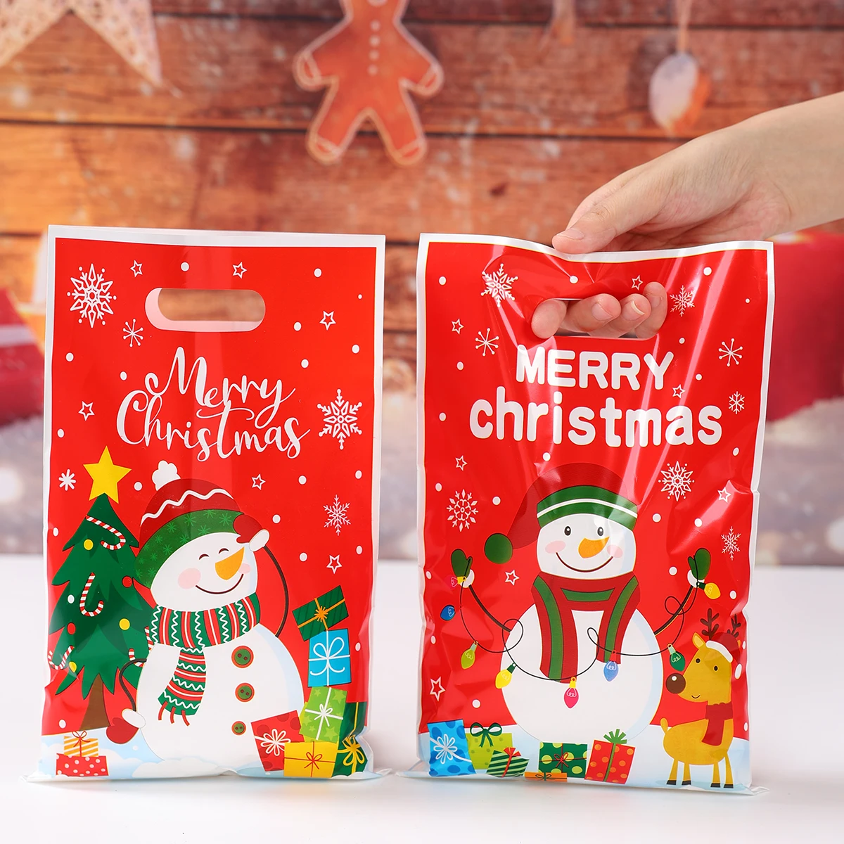 Christmas Snowman Gift Handbag Merry Christmas Decoration for Home 2025 Navidad Natal Snowflake Candy Handy Bag New Year Party Favor Shopping Tote Bolsa Regalo Sac Cadeau ساک هدیه 크리스마스 가방
