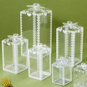 10Pcs Transparent PVC Candy Favor Gift Packaging Boxes, Clear Plastic Wedding Party Birthday Christmas Gift Wrapping Box for Cookies Chocolate Macarons Dessert Packaging Supplies