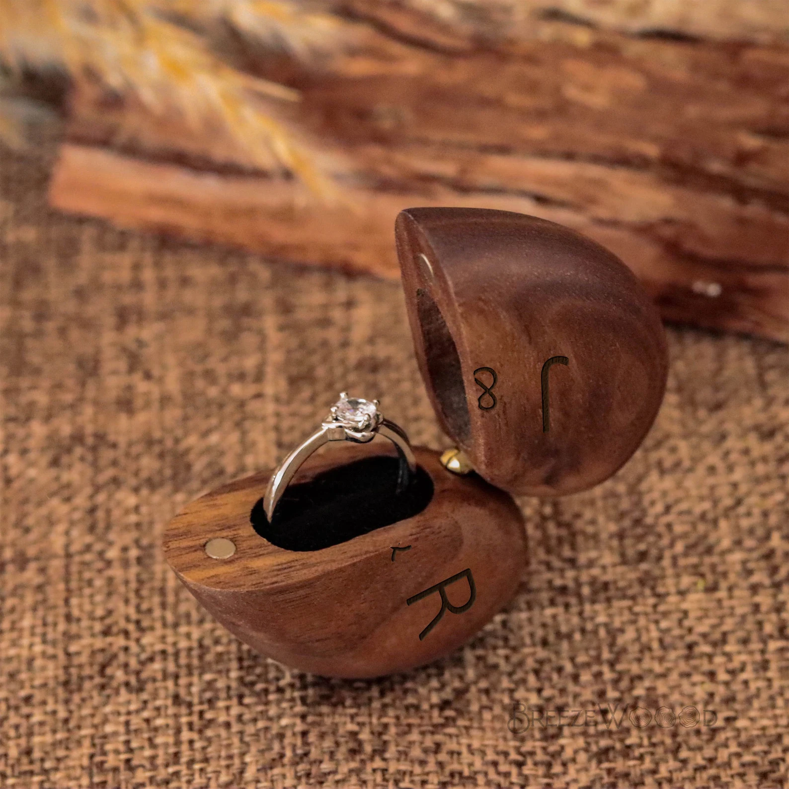 Handmade Heart-Shaped Wooden Ring Box with Velvet Interior and Custom Engraving – Romantic Jewelry Packaging Case for Proposal, Engagement, Wedding Day Gift, and Keepsake Presentation 2