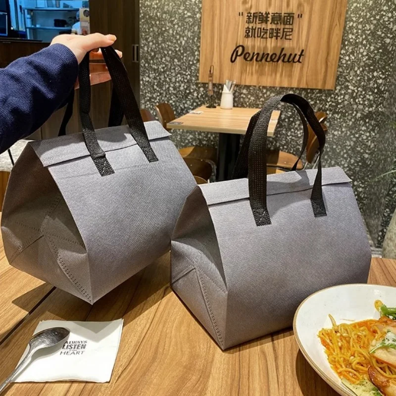10pcs Grey Non-Woven Insulated Tote Bags – Reusable Portable Pouches for Bread, Food, Bakery, Snacks, Hot or Cold Meals, Delivery, Grocery, Picnic, Thermal Storage Carrier for Work, School, Travel - 图片 3