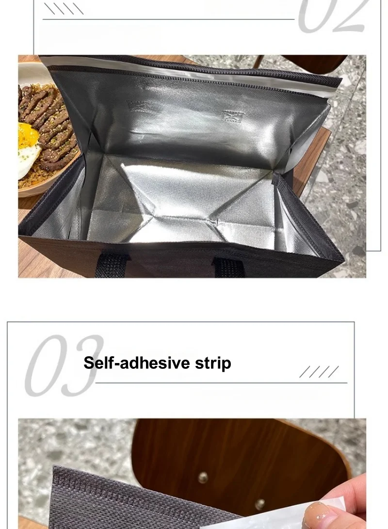 10pcs Grey Non-Woven Insulated Tote Bags – Reusable Portable Pouches for Bread, Food, Bakery, Snacks, Hot or Cold Meals, Delivery, Grocery, Picnic, Thermal Storage Carrier for Work, School, Travel 6