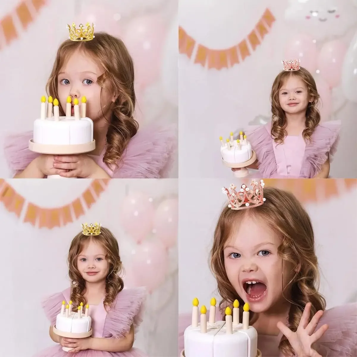 5/25Pcs Mini Golden Plastic Crowns for Craft Decoration, Cake Decor, Princess Queen Crown Party Supplies, Wedding Favor Accessories, Pearl Embellished Mini Crowns for Birthday, DIY and Event Decoration 5