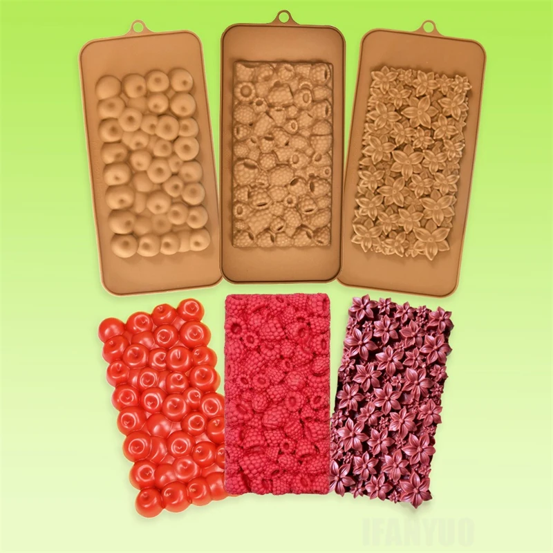 Flower Raspberry Cherry Silicone Mold for Chocolate Chunks Candy Baking Tools Kids DIY Chocolate Fondant Mould Cake Cupcake Pastry Dessert Decoration Baking Supplies Kitchen Craft Tray