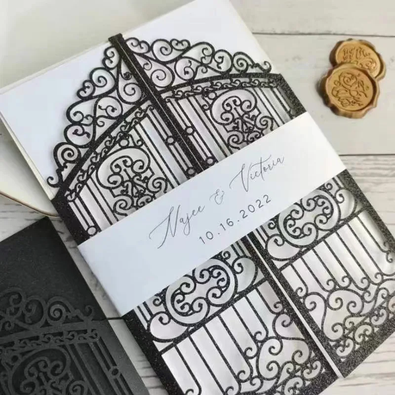 50PCS Laser Cut Wedding Gate Invitations – Elegant Pink and Gold Engagement Greeting Cards with Customizable Printing, Perfect for Bridal Shower, Anniversary, Birthday, Banquet, and Party Supplies - 图片 6