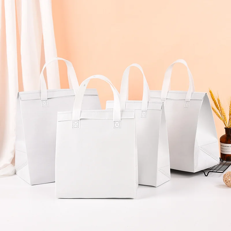 10pcs Non-Woven Insulated Tote Bags – Portable Reusable Fabric Pouches for Food, Cake, Drinks, and Snacks, Thermal Carrier Keeps Hot or Cold, Perfect for Delivery, Picnic, Grocery, Work, School - 图片 5