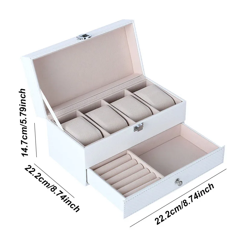 Multiple Slots Luxurious PU Watch Box 2/3/4/5/6 Grids Jewelry Ring Earrings Organizer For Men And Women - 图片 13