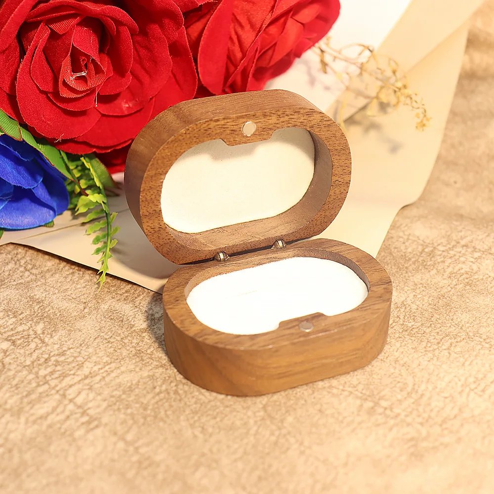 Handmade Rustic Wooden Wedding Ring Box with Velvet Interior and Magnetic Closure – Walnut Jewelry Packaging Case for Proposal, Engagement, Christmas Gift, and Elegant Ring Display Storage - 图片 7