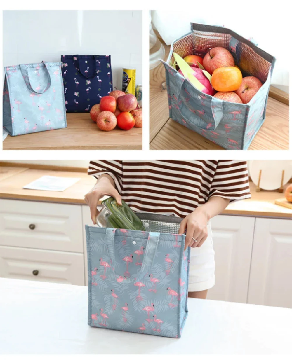 Waterproof Foldable Portable Lunch Bag – Insulated Lunch Box Tote Made of Oxford Cloth, Cooler Handbag for Picnic, Work, School, Travel, Keeping Food Fresh, Drinks and Snacks Temperature-Controlled