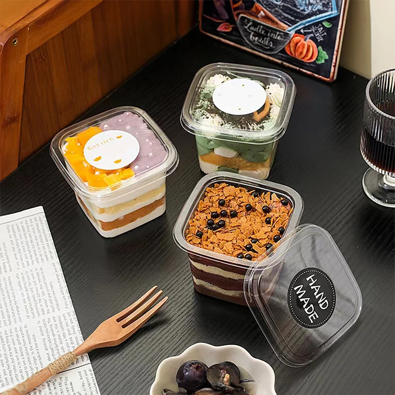 10/25/50 Pcs Transparent Cake Boxes, Disposable Plastic Tiramisu Dessert Cups, Bowls, Containers with Lids, Perfect for Salad, Cupcakes, Cakes, Gift Packaging, Party and Catering Use 6