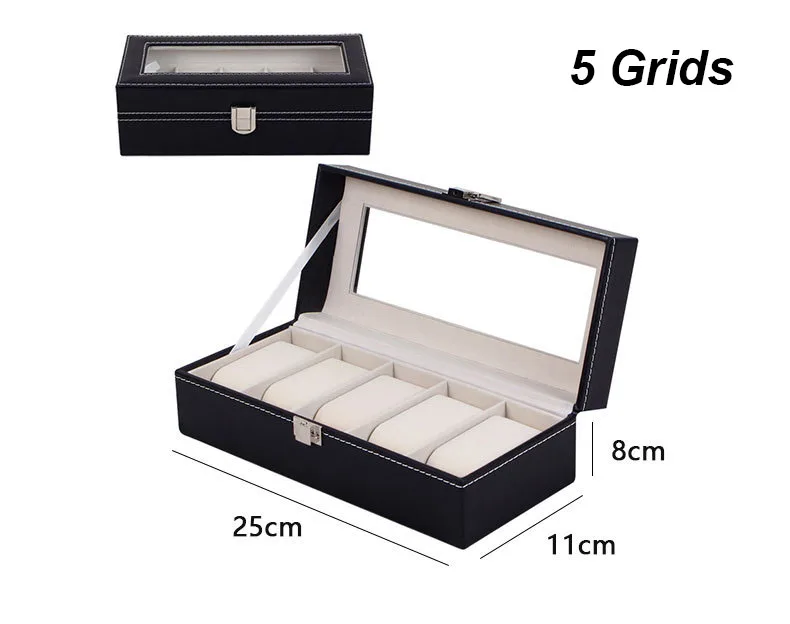 Multiple Slots Luxurious PU Watch Box 2/3/4/5/6 Grids Jewelry Ring Earrings Organizer For Men And Women