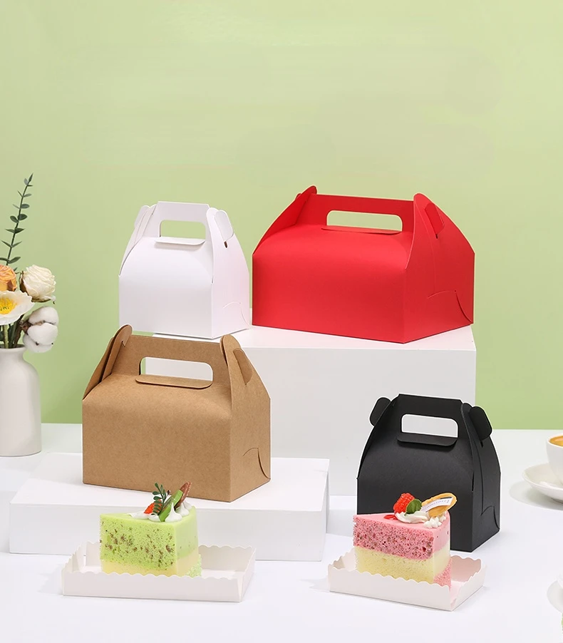 10Pcs Cardboard Gift Cake Boxes Pink Green Dessert Packaging Boxes with Handle, Portable Pastry Cookie Muffin Cupcake Container for Wedding Birthday Baby Shower Party Supplies