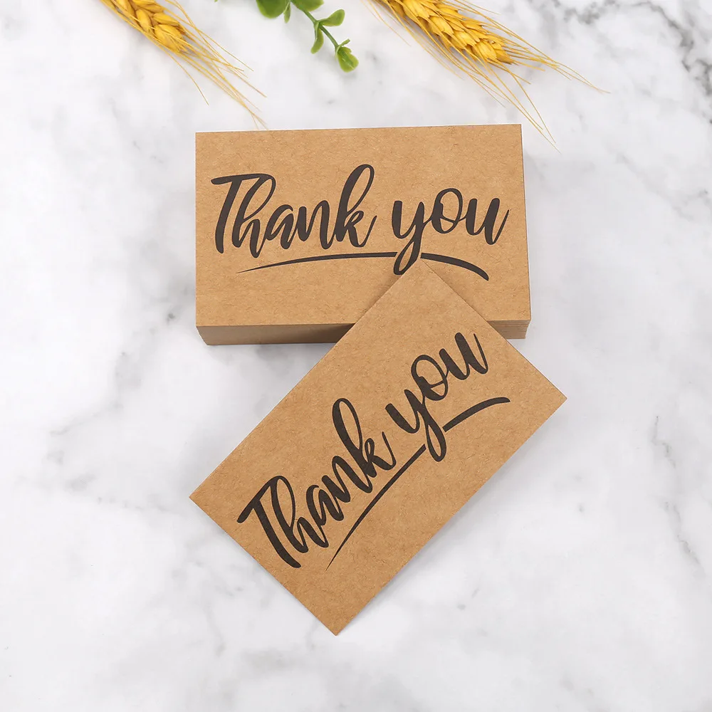 50PCS Kraft Paper Thank You Cards – Blank Greeting Cards for Kids Birthday, Baby Shower, Wedding, Party Favor, DIY Craft Decoration, Gift Message Postcards, Appreciation Notes, Personalized Thank You Gift Inserts