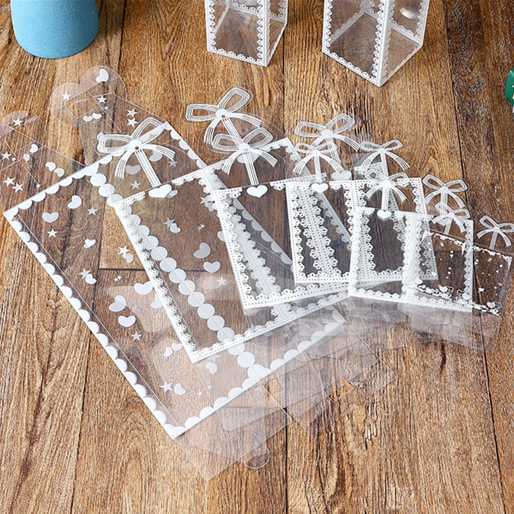 10Pcs Transparent PVC Candy Favor Gift Packaging Boxes, Clear Plastic Wedding Party Birthday Christmas Gift Wrapping Box for Cookies Chocolate Macarons Dessert Packaging Supplies 8
