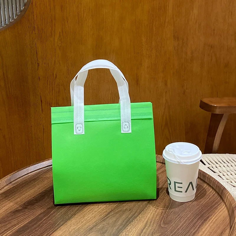 10pcs Green Non-Woven Insulated Tote Bags – Portable Reusable Meal Carrier Pouches for Lunch, Snacks, Drinks, Grocery, Delivery, Picnic, Hot or Cold Food Storage for Work, School, Travel - 图片 14