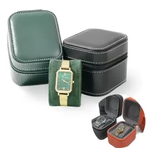 Travel Watch Organizer | Single Watch Case PU Leather Travel Box with Removable Cushion, Compact Jewelry Storage Organizer, Portable Square Watch Packaging Box for Men and Women, Protective Wristwatch Display Case