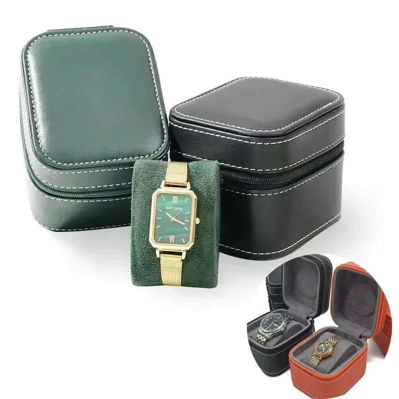 Travel Watch Organizer | Single Watch Case PU Leather Travel Box with Removable Cushion, Compact Jewelry Storage Organizer, Portable Square Watch Packaging Box for Men and Women, Protective Wristwatch Display Case