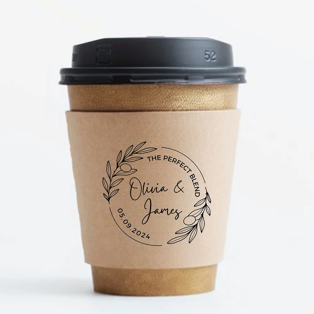 Personalized Disposable Ice Coffee Cup Sleeves Wedding Party Heat-Insulated Cup Holders Bar Reception Corrugated Paper Cup Covers for Hot and Cold Drinks DIY Beverage Accessories - 图片 20