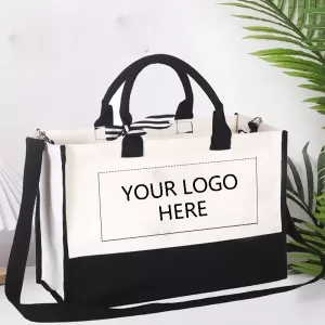 Customized Tote Bag – Large Capacity Women's Handbag with Print Letter Logo, Two-Sided Personalized Brand Canvas Cotton Linen Bag, Unique and Stylish Daily Tote Bag for Shopping, Work, and Travel