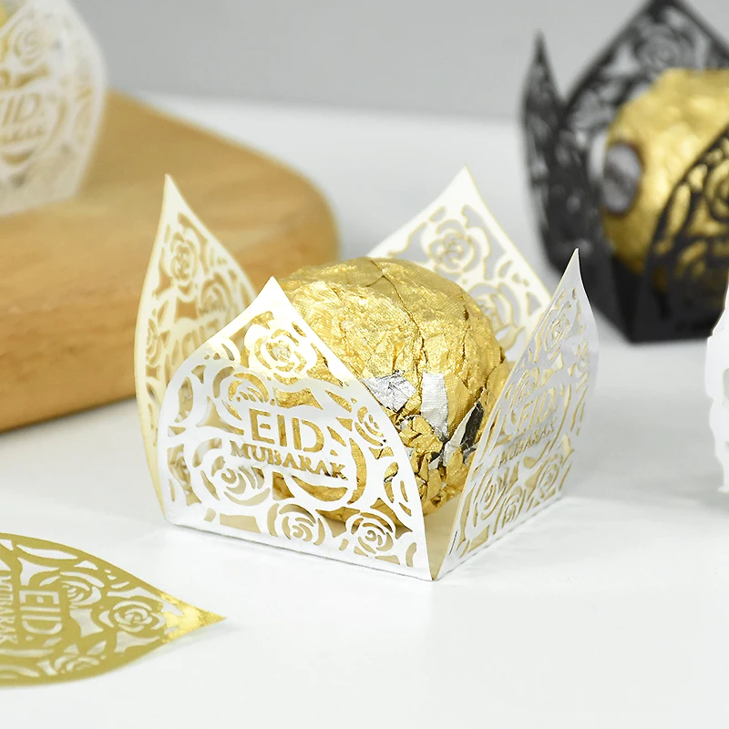 10/20Pcs Eid Mubarak Candy Boxes – Hollow Design Chocolate Trays, Truffle Wrapping Boxes, Treat Packaging for Sweets, Chocolates, Islamic Muslim Festival Party Favors and Holiday Decorations