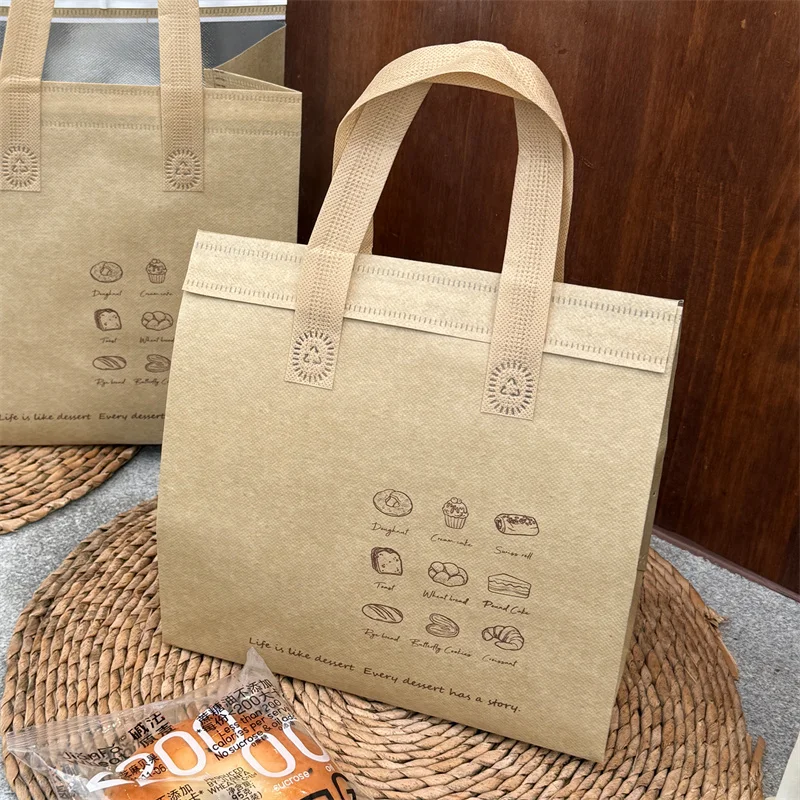 Brown Insulated Tote Bags 🥡 – Reusable Non-Woven Food Delivery Pouches for Hot and Cold Storage, Bread, Drinks, Grocery Shopping, Lunch Carrier, Portable Eco-Friendly Packaging - 图片 13