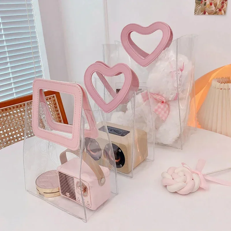 1–10PCS Transparent PVC Gift Bags Waterproof Candy Shopping Handbag with Love or Square Handle for Valentine’s Day Wedding Party Favor Packaging Bolsa Regalo Sac Cadeau ساک هدیه 透明ギフトバッグ 투명포장가방 - 图片 5