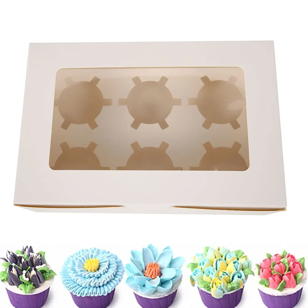 Cupcake Boxes with Inserts, Clear Window Cake Boxes, Cupcake Carrier with 2/4/6 Holes, Muffin Boxes for Holidays, Birthday Parties, Wedding Desserts, Pastry Packaging, Portable Cake Holder for Home and Bakery Use 6