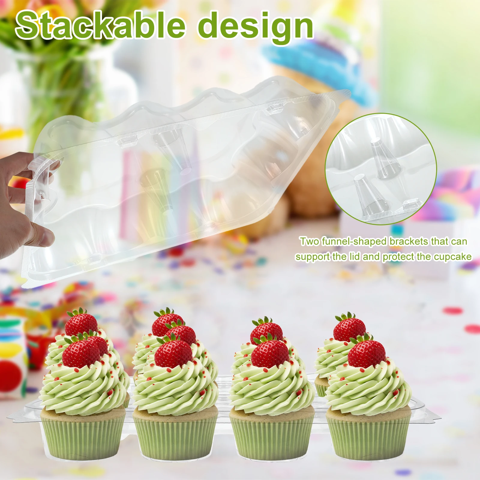 12/24Pcs 12-Hole Clear Plastic Cupcake Containers with Detachable Lids, Stackable Food-Grade Cake Boxes, Transparent Cupcake and Muffin Holders for Party, Wedding, Birthday, Bakery, and Event Supplies 2