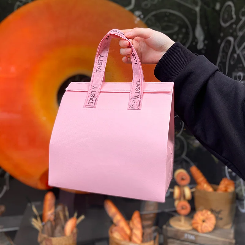 10pcs Silver Non-Woven Insulated Tote Bags, Reusable Fabric Pouches for Bread, Drinks, Food, Lunch, Grocery, Delivery, Picnic, Thermal Storage, Keep Warm or Cold, Eco-Friendly Durable Carrier - 图片 10