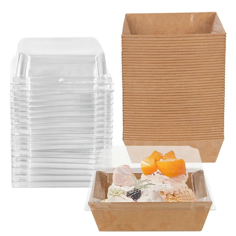 5Pcs White Kraft Paper Square Cake Boxes with Clear Window, Portable Bakery Gift Boxes for Cookies Pastry Muffins Handmade Crafts, Wedding Birthday Party Favor Packaging Supplies