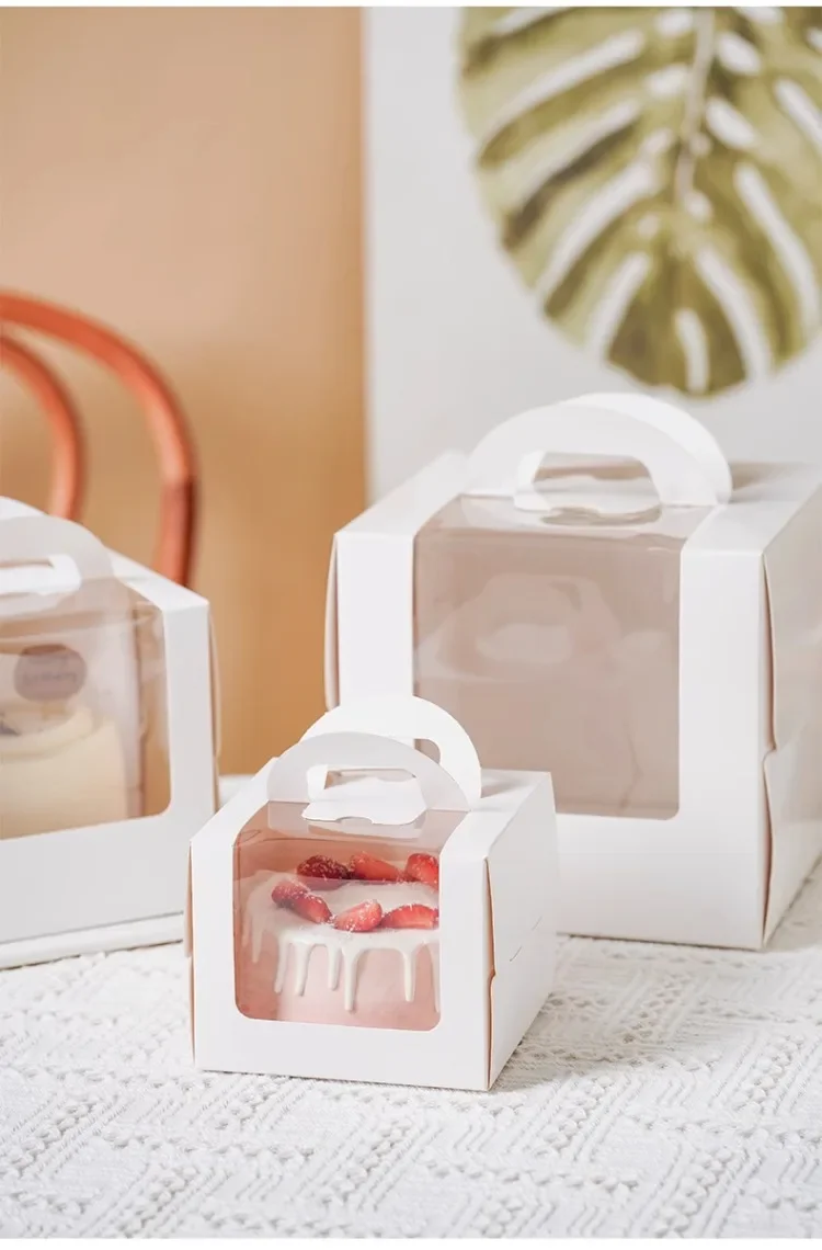 10Set Clear Window Cake Boxes in 4 and 6 Inches, High Kraft Paper and White Bakery Packaging Boxes, Foldable Birthday Cake Containers, Cupcake Muffin Pastry Dessert Storage Boxes for Baking Shops and Home 11