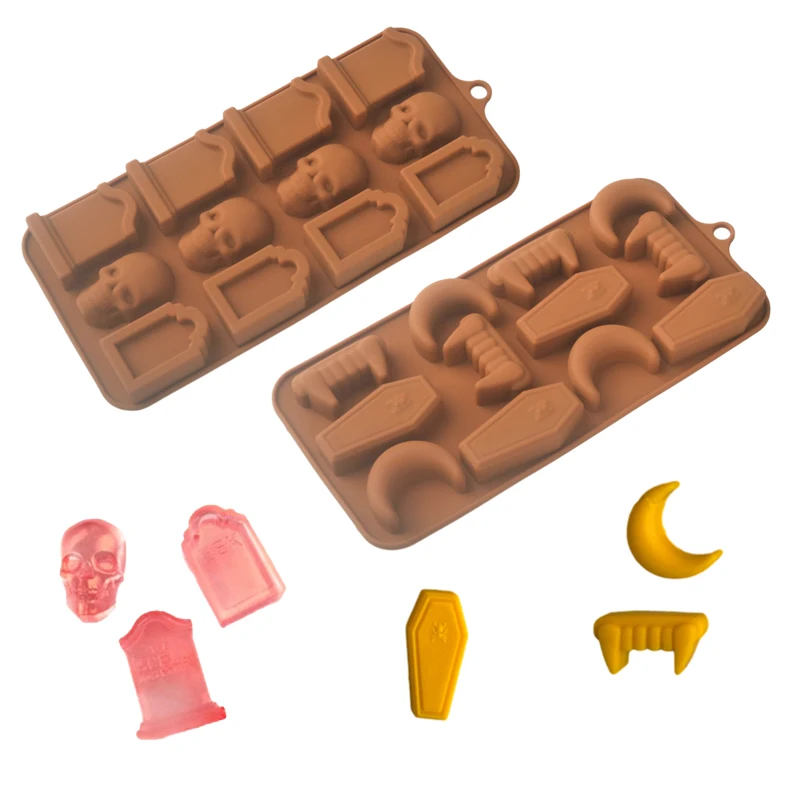 Halloween Silicone Cake Mold, Pumpkin Skull Bat Tombstone Ghost Spider Witch Shape Chocolate Mould, Non-Stick Baking Mold for Cookies, Candy, Jelly, Desserts, Party Decorations