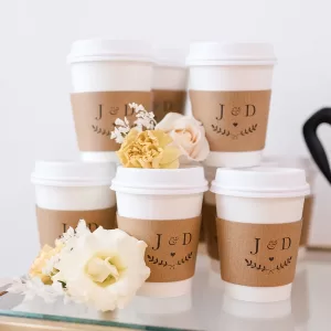 Personalized Disposable Ice Coffee Cup Sleeves Wedding Party Heat-Insulated Cup Holders Bar Reception Corrugated Paper Cup Covers for Hot and Cold Drinks DIY Beverage Accessories