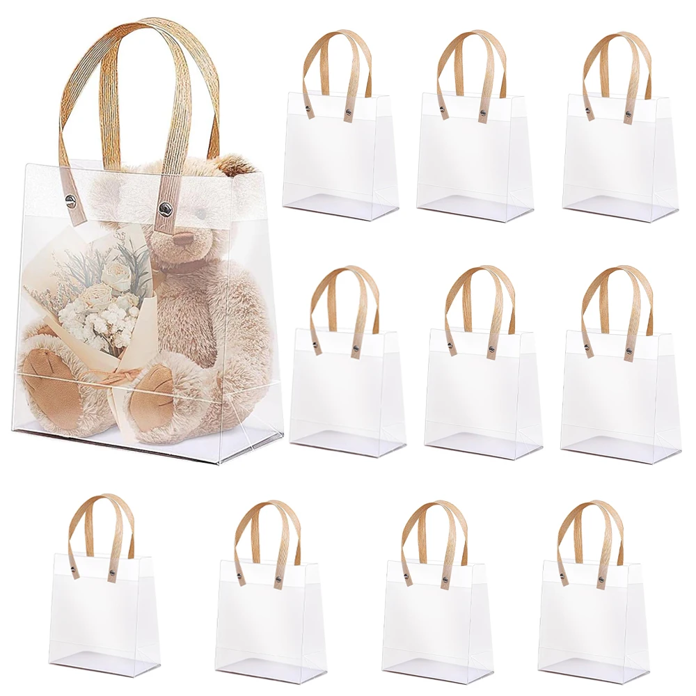 20PCS Frosted Holiday Gift Bags with Handles – Eco-Friendly Transparent Tote Packaging for Birthday, Anniversary, Party, Candy, and Holiday Gift Wrapping, Reusable Companion Shopping Bag - 图片 7