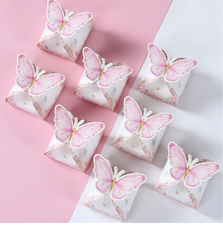 Pink Butterfly Candy Boxes – Gift Packing Bags for Girl Birthday, Baby Shower, Party Favor Boxes, Birthday Supplies, Treat Packaging, Cute Pink Decorations, DIY Gift Boxes for Kids