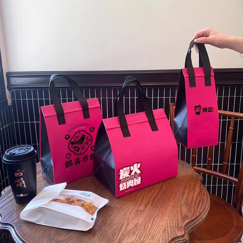 10pcs Pink Non-Woven Insulated Tote Bags – Reusable Fabric Pouches for Food, Drinks, Lunch, Grocery, Delivery, Picnic, Keep Warm or Cold, Portable Thermal Storage Carrier for Work, School, Travel 5