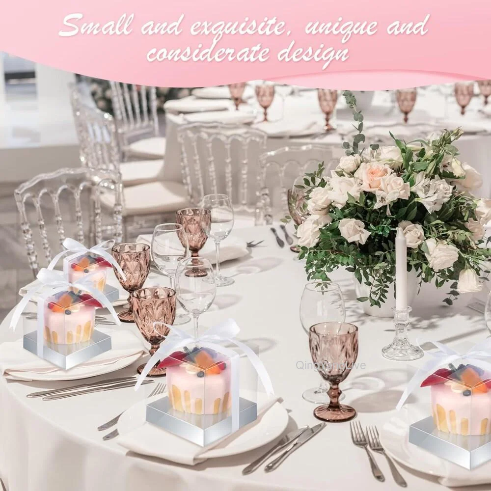 12Pcs Clear Plastic Cupcake Boxes with Ribbon, Single Cupcake Containers with Inserts, Disposable Individual Cupcake Carrier Holders for Birthday, Wedding, Baby Shower, Holiday Desserts, Party Favors and Bakery Use 5