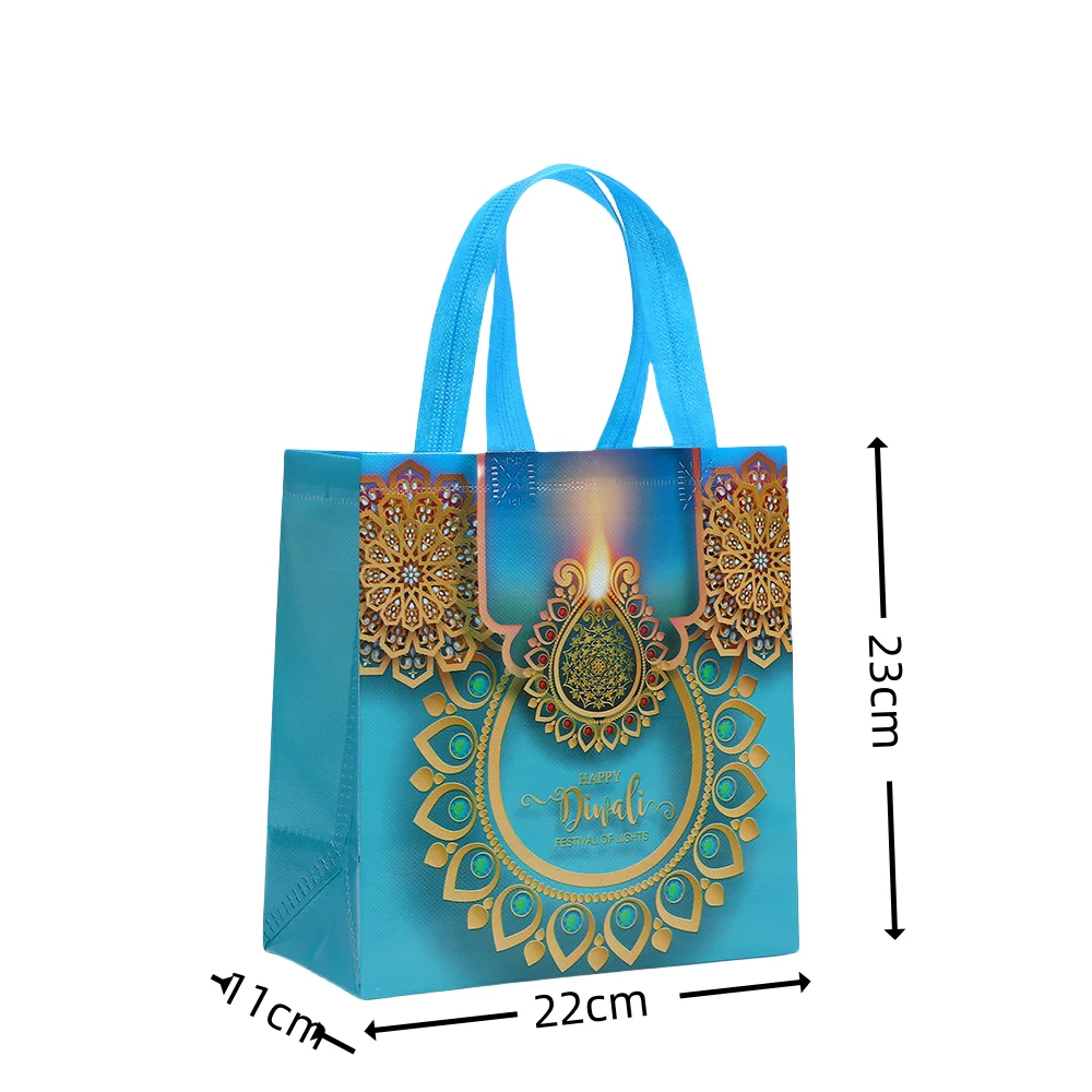 Happy Festival of Lights Nonwoven Gift Tote Bag with Colorful Print for Party Favors Return Gifts Reusable Eco-Friendly Festival Bag Sac Cadeau Bolsa de Regalo diwali Tasche Geschenk كيس مهرجان الأنوار ディーワリーバッグ 디왈리 포장 가방