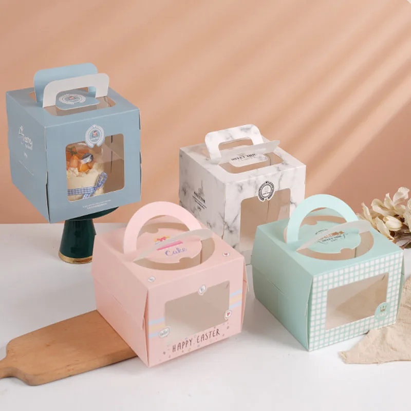 10Pcs Portable Handle Cake Boxes with Clear Window, Cupcake Pastry Cookie Dessert Packaging Boxes, Foldable Birthday Party Wedding Baby Shower Bakery Gift Containers 4