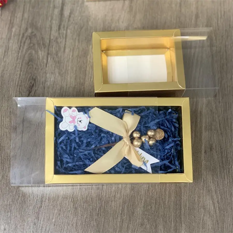 10pcs Transparent PVC Window Kraft Paper Package Boxes, Clear Dessert Drawer Box for Wedding Birthday Party Cookies Candy Cakes Exquisite Gift Packaging Display DIY Favor Storage Supplies 12