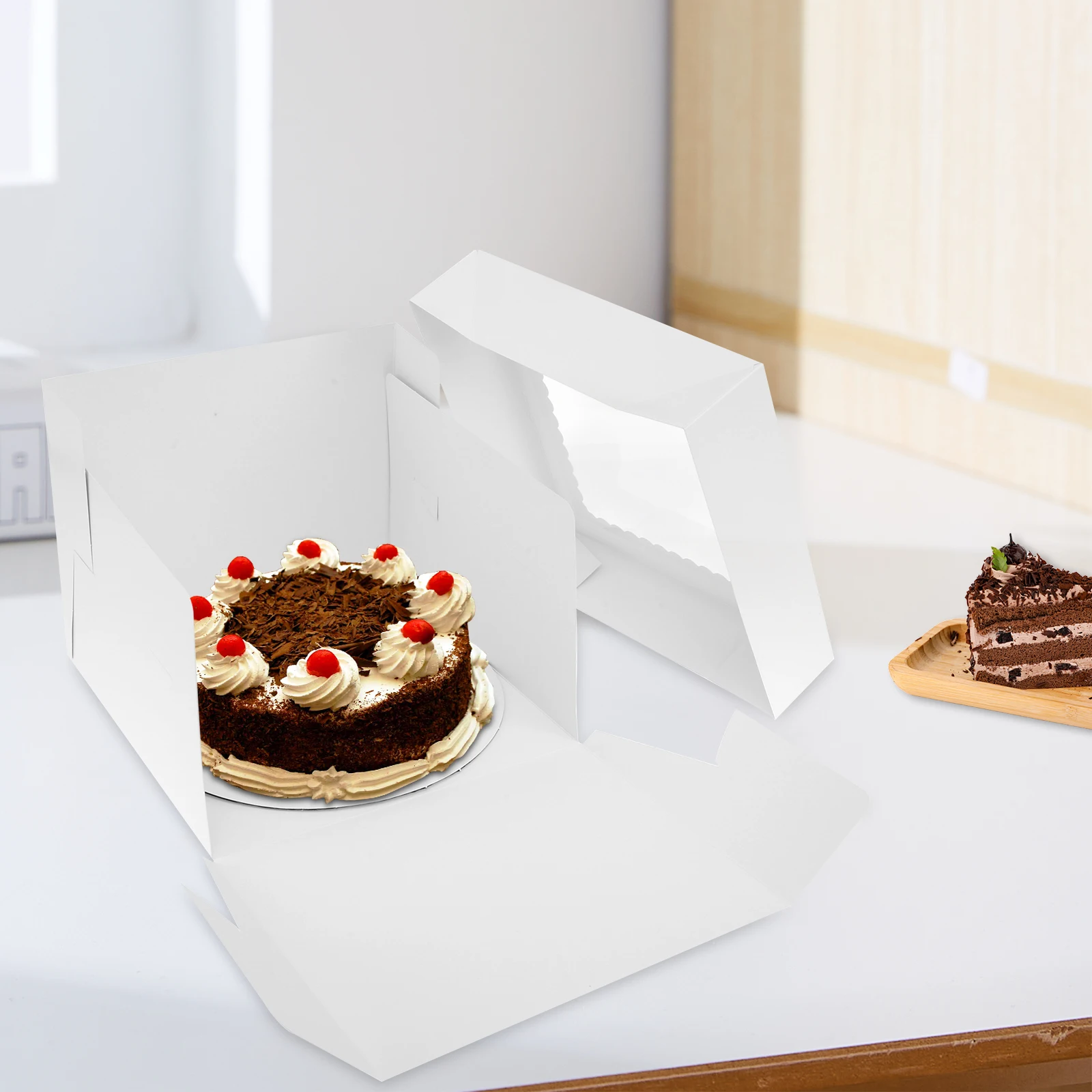 10Pcs Tall Cake Boxes with Cake Boards, 10 Inch White Tall Bakery Boxes with Clear Window, Large Cake Containers for Birthday Wedding Party Desserts, Multifunctional Durable Cake Packaging Supplies for Home and Professional Bakeries 1