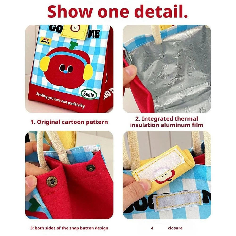 1pc Insulated Lunch Bag Cute Bento Tote Bag Fashionable Thermal Food Container for Office, School, and Travel, Large Capacity Reusable Lunch Box Carrier for Students and Workers