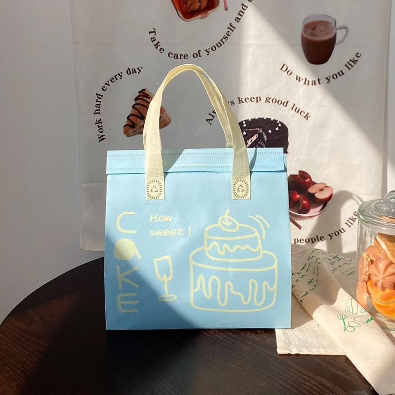 10pcs Non-Woven Insulated Tote Bags – Portable Reusable Fabric Pouches for Food, Cake, Drinks, and Snacks, Thermal Carrier Keeps Hot or Cold, Perfect for Delivery, Picnic, Grocery, Work, School - 图片 10